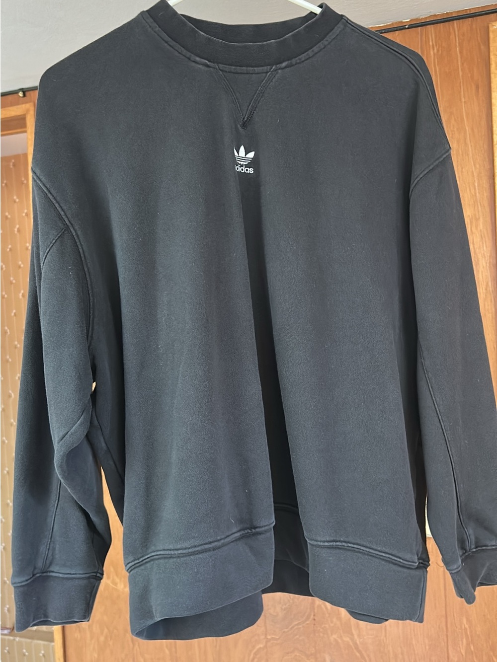 adidas Black Crewneck Sweatshirt with Small Trefoil Logo